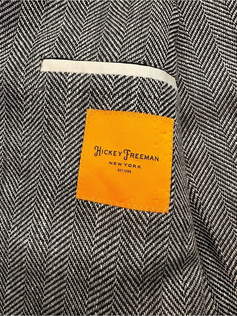 Hickey Freeman 44R Black Gray Sport Coat Blazer Houndstooth USA Made